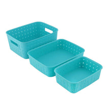 Versatile storage baskets set for home organization and kitchen use.