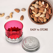 Clear dry fruit container with diamond design, close-up