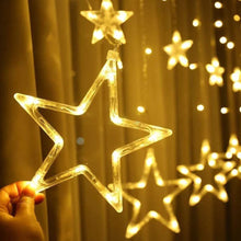 Star-shaped curtain string lights for festive ambiance