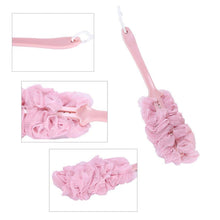 Shower brush with long handle and nylon mesh