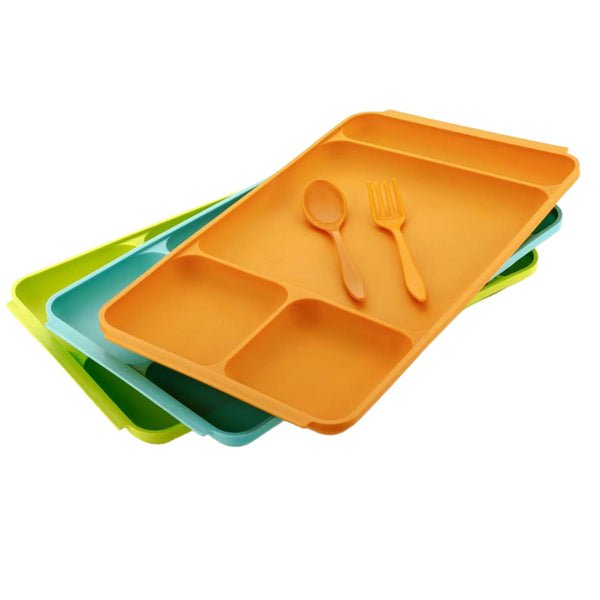 Divided plastic food plate with spoon and fork for pav bhaji