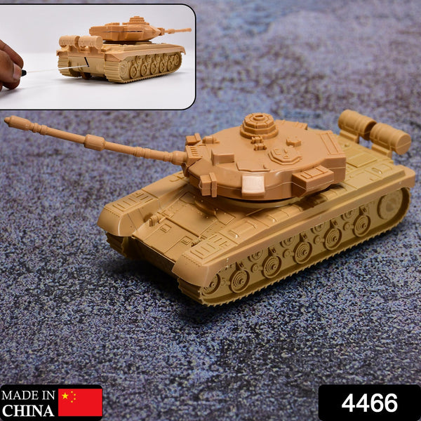 Army tank toy with pull back feature, close-up view