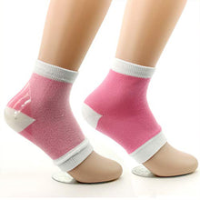 Open toe moisturizing socks, worn on foot with visible gel pads