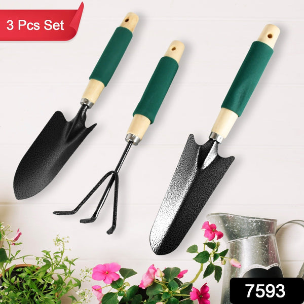 Gardening Tools - Hand Cultivator, Trowel, Heavy Duty with Ergonomic Wooden Handle for Transplanting and Digging (3 Pcs Set)