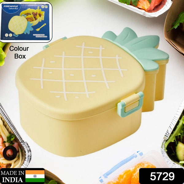 Kids Lunch Box Cute Pineapple Shaped Bento Box with Fork Spoon Snack Container Microwave Portable Office Lunch Box (1 Pc / With Spoon, Fork & Color Box)